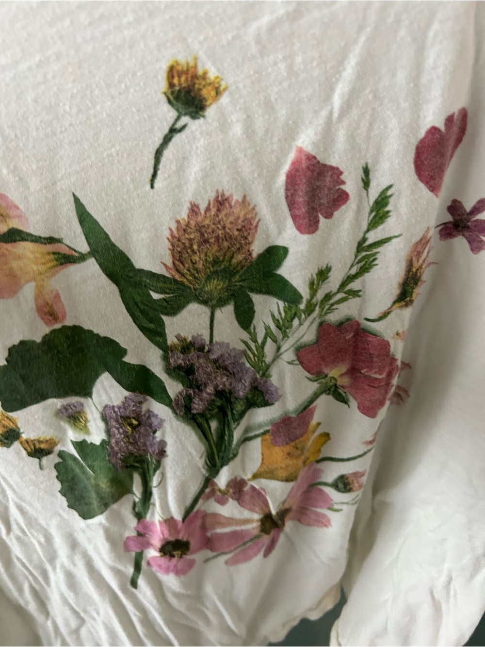 J. Crew White Scoop Neck Tee with Pink & Green Floral Print; 3X - Picture 3 of 4